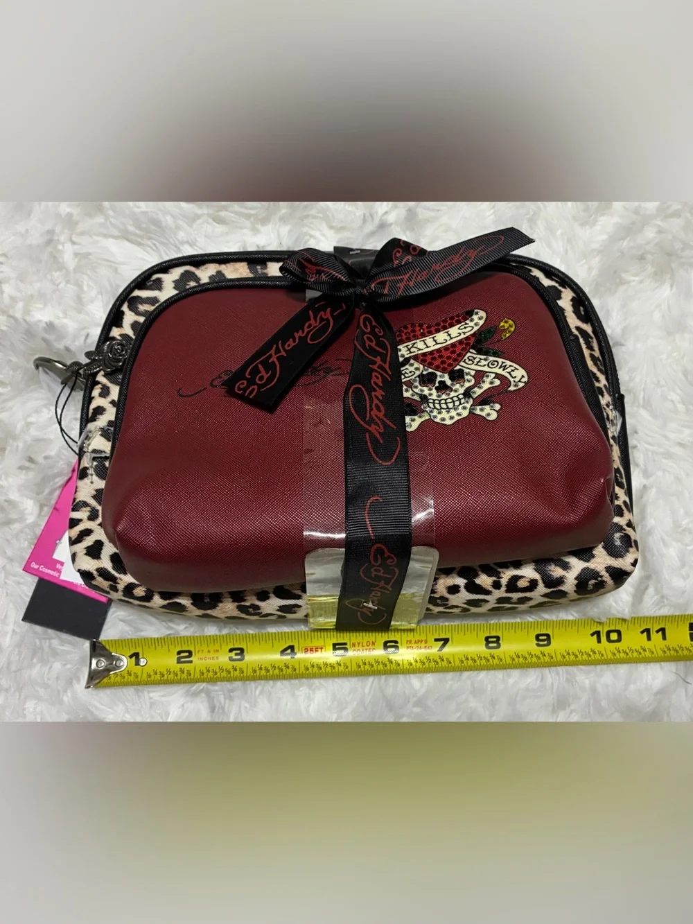 Ed Hardy Red & Leopard Print Skull Cosmetic Bag Set